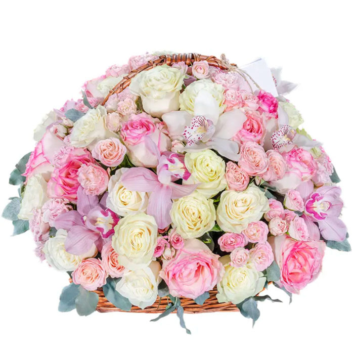 Цветы в корзинке «Малиновое мороженное»
